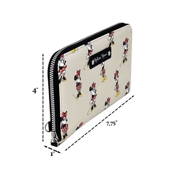 Disney Women's Minnie Mouse Zip Around Wallet All-Over Character Print Wristlet - Picture 6 of 7